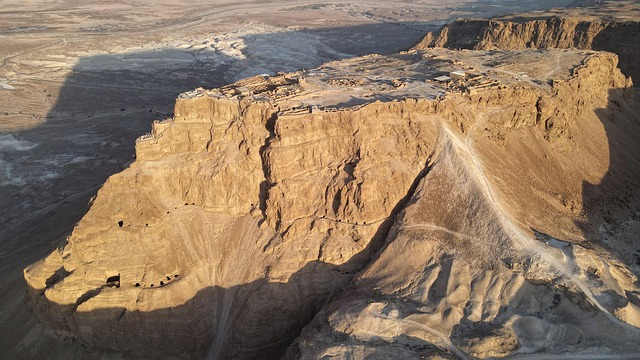 Archaeological dig site in a desert landscape